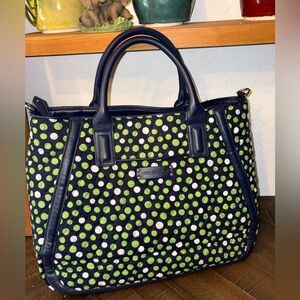 👜 Vera Bradley Navy Quilted Tote with Green and White Polka Dots